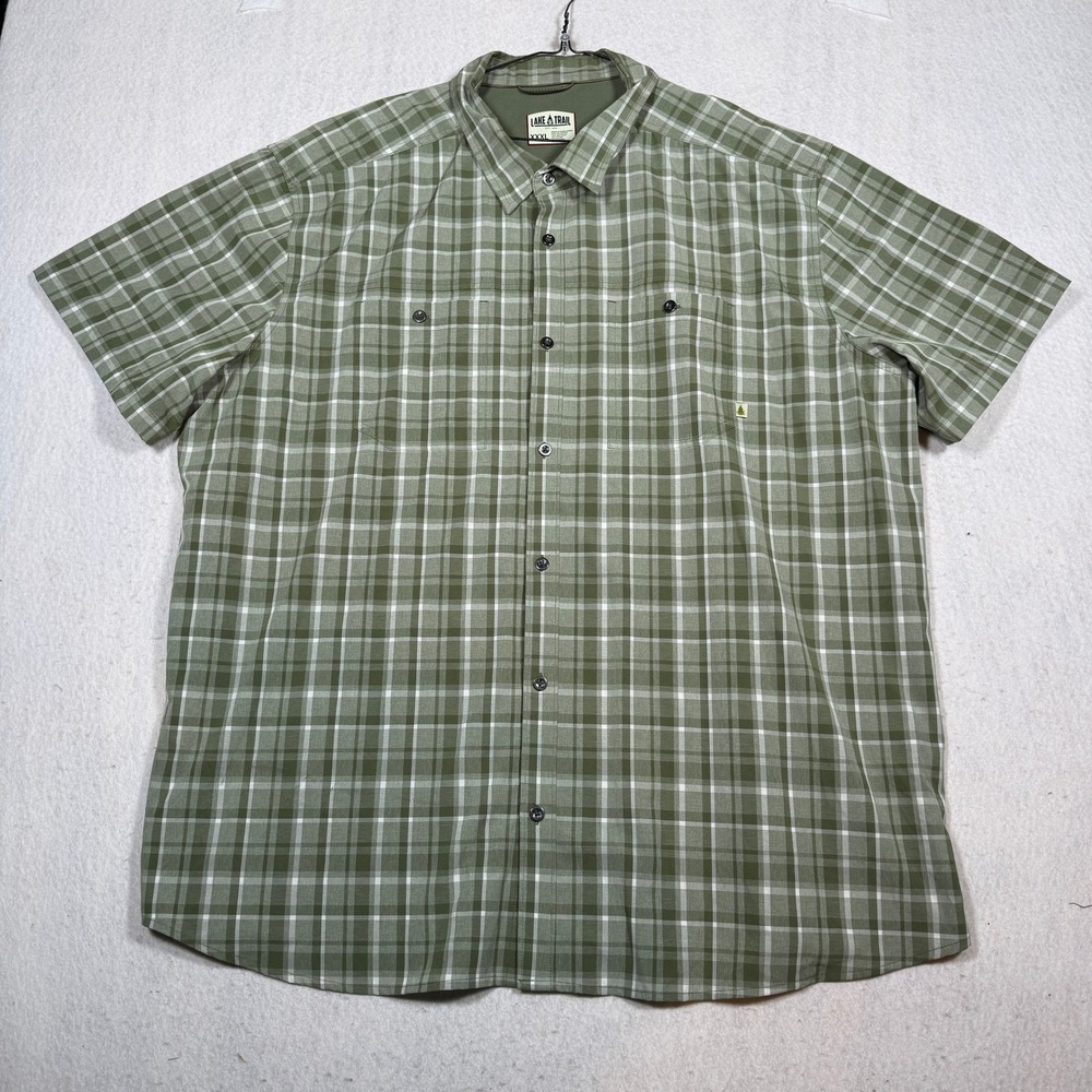 Lake & Trail Mens XXXL Green Plaid Short Sleeve Hiking Button Down Shirt